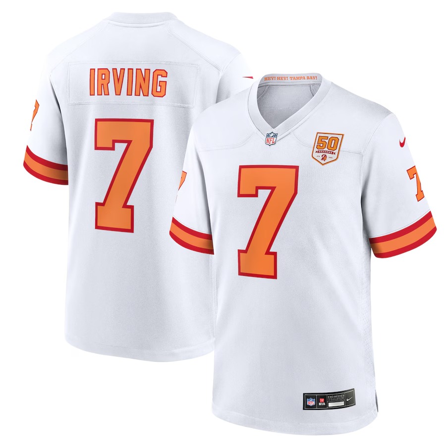 Men's '76 Tampa Bay Buccaneers Bucky Irving Nike White 50th Season Game Jersey - Jersey