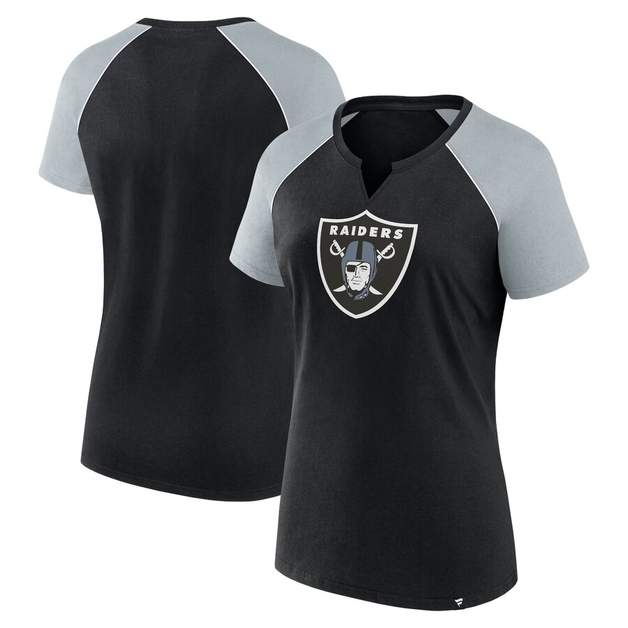 Women's Las Vegas Raiders Fanatics Black/Silver Glittered Primary Raglan T-Shirt - Jersey