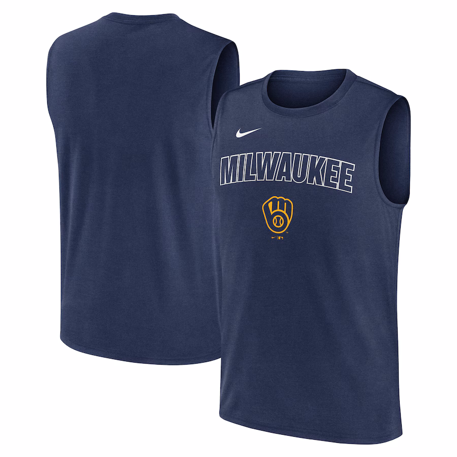 Men's Milwaukee Brewers Nike Navy Knockout Performance Muscle Tank Top - Jersey