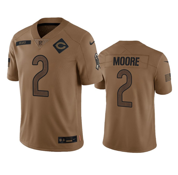 Men's Chicago Bears #2 DJ Moore 2023 Brown Salute To Service Limited Football Stitched Jersey - Jersey