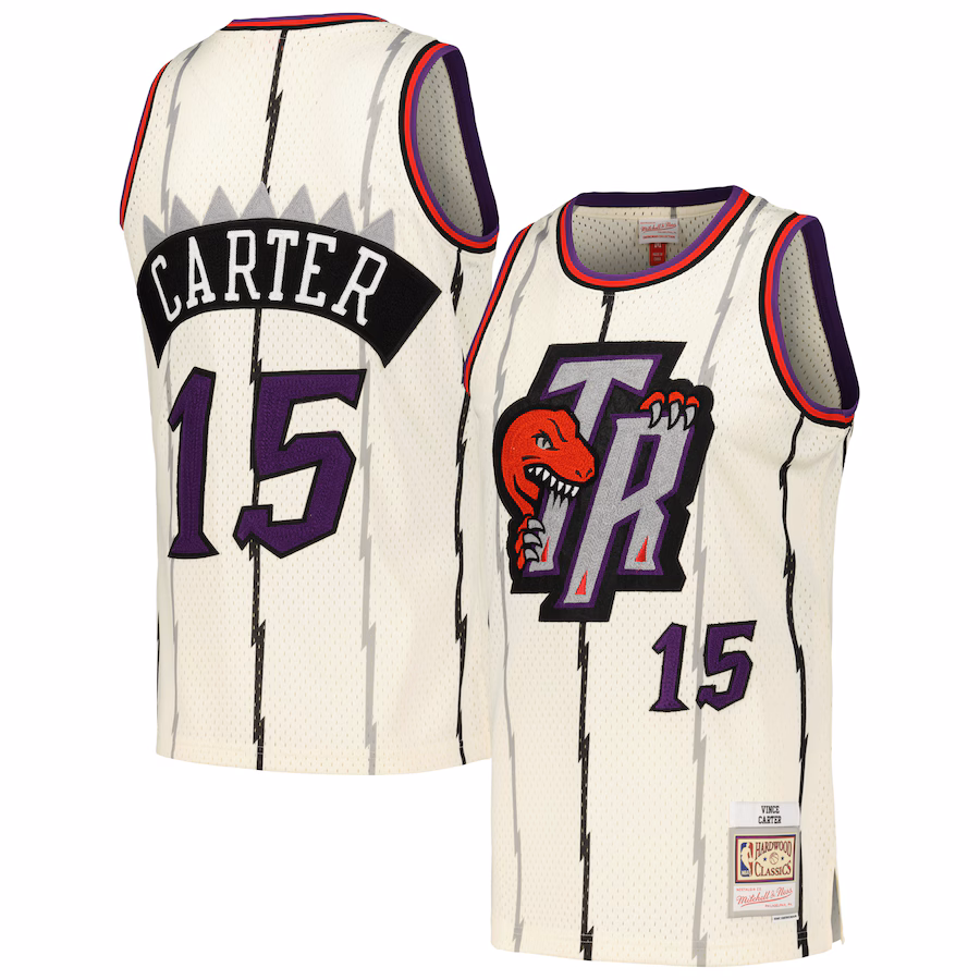 Men's Toronto Raptors Vince Carter Mitchell & Ness Cream Chainstitch Swingman Jersey - Jersey