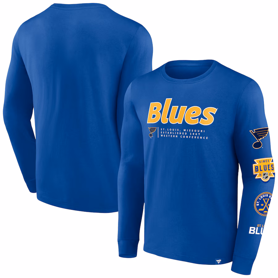 Men's St. Louis Blues Fanatics Blue Strike the Goal Long Sleeve T-Shirt - Jersey