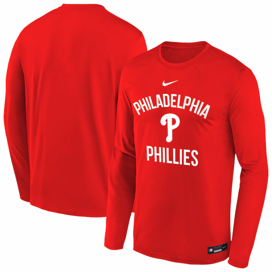 Youth Philadelphia Phillies Nike Red Authentic Collection Legend Performance Long Sleeve T-Shirt - Jersey