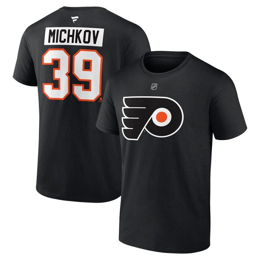 Men's Philadelphia Flyers Matvei Michkov Fanatics Black Authentic Stack Name & Number T-Shirt - Jersey