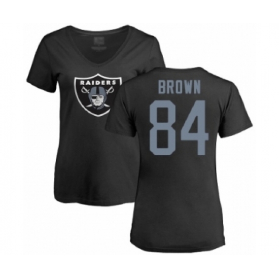 Football Women's Oakland Raiders #84 Antonio Brown Black Name & Number Logo T-Shirt - Jersey