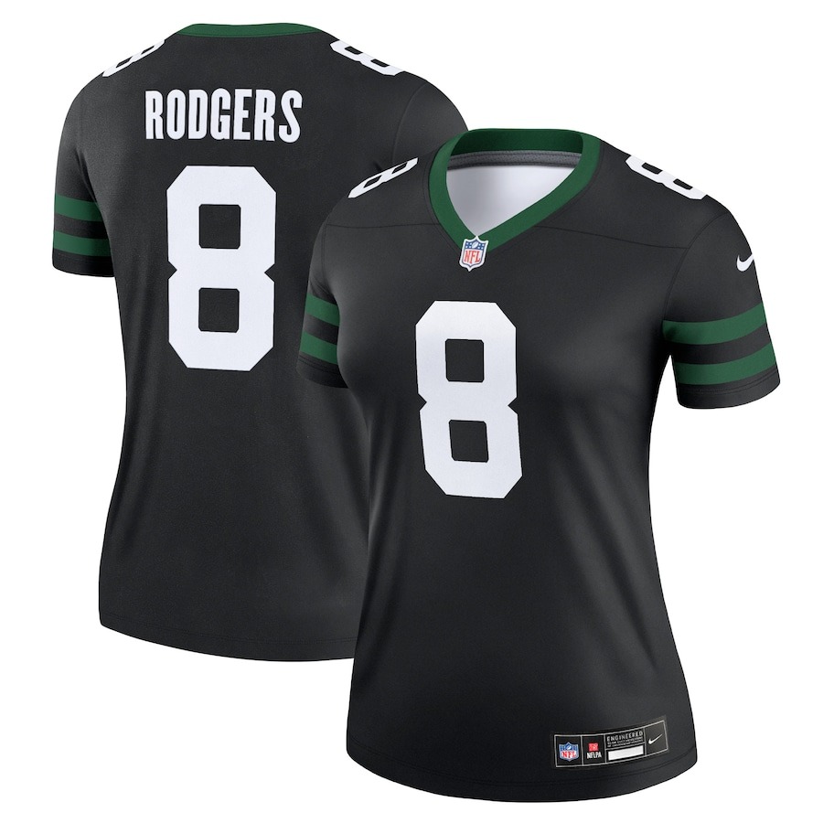 Women's New York Jets Aaron Rodgers Nike Legacy Black Alternate Legend Jersey - Jersey