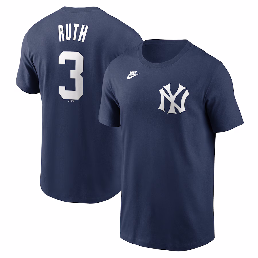 Men's New York Yankees Babe Ruth Nike Navy Fuse Name & Number T-Shirt - Jersey