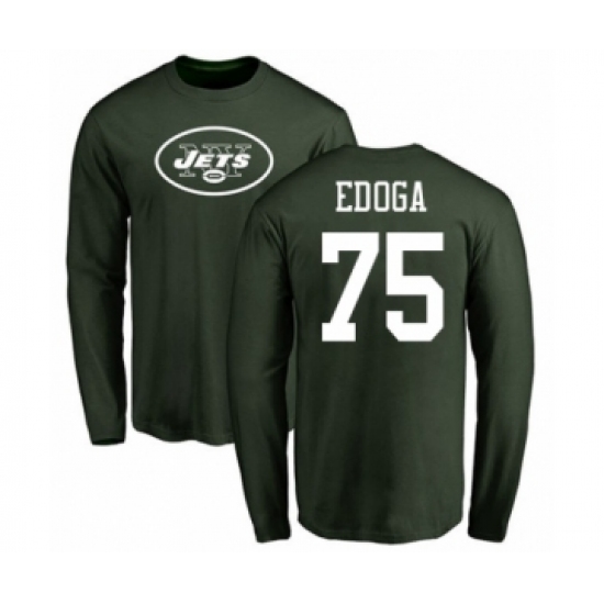Football New York Jets #75 Chuma Edoga Green Name & Number Logo Long Sleeve T-Shirt - Jersey