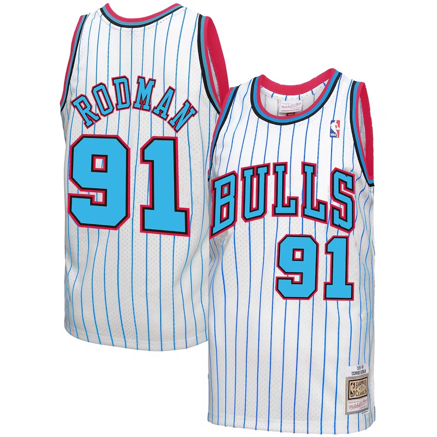 Men's Chicago Bulls Dennis Rodman Mitchell & Ness White 1995-96 Hardwood Classics Reload 3.0 Swingman Jersey - Jersey