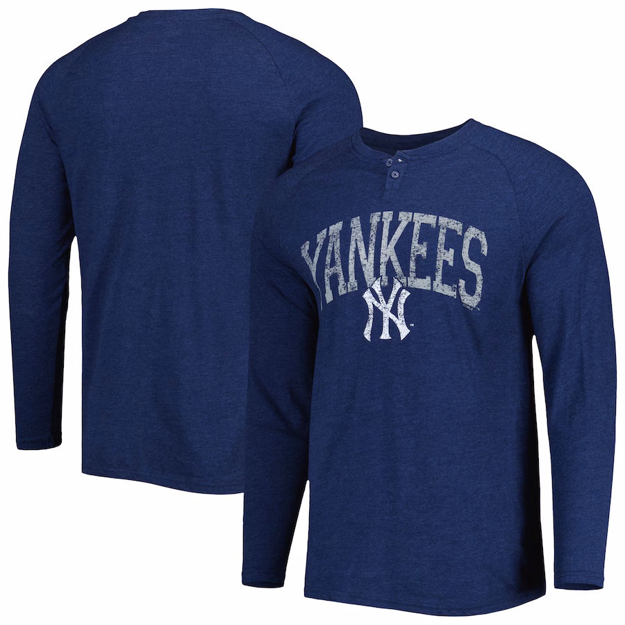 Men's New York Yankees Concepts Sport Navy Inertia Raglan Long Sleeve Henley T-Shirt - Jersey