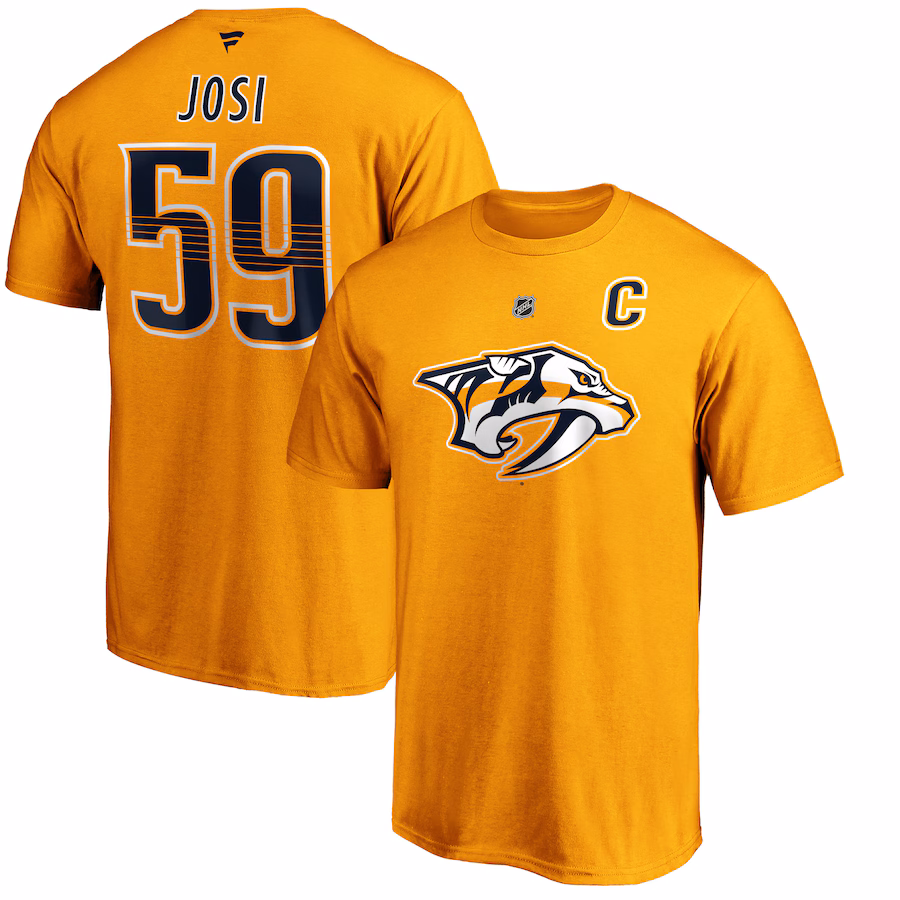 Men's Nashville Predators Roman Josi Fanatics Gold Authentic Stack Player Name & Number T-Shirt - Jersey