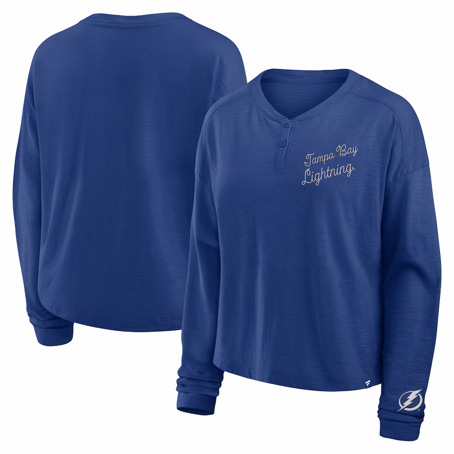 Women's Tampa Bay Lightning Fanatics Blue Oversized All Out Effort Long Sleeve Henley T-Shirt - Jersey