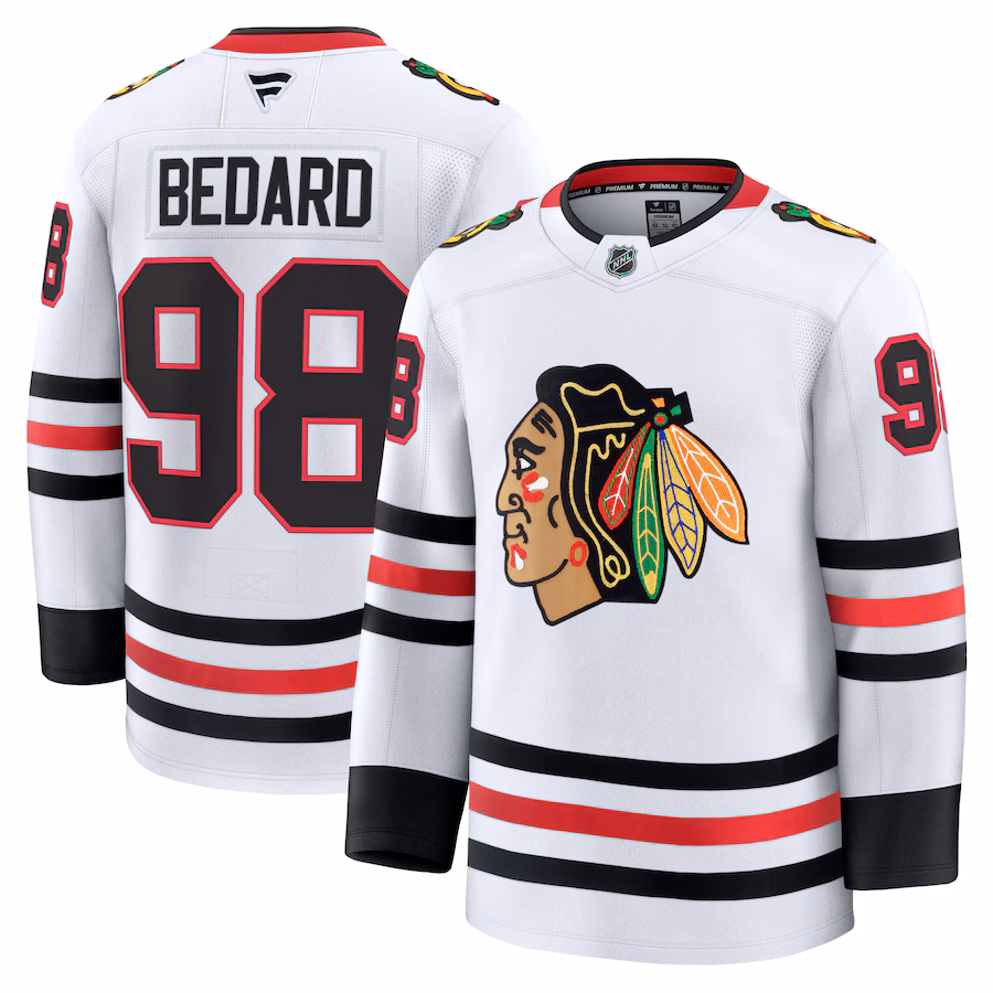 Men's Chicago Blackhawks Connor Bedard Fanatics White Away Premium Jersey - Jersey