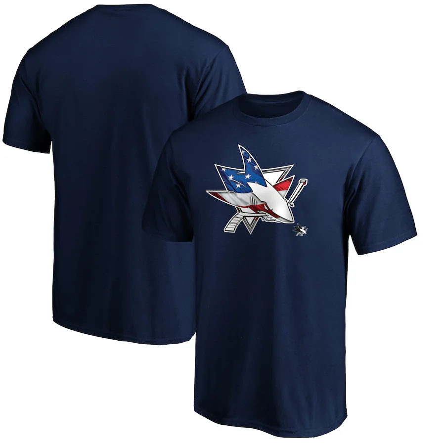 Men's San Jose Sharks Navy Banner Wave Logo T-Shirt - Jersey