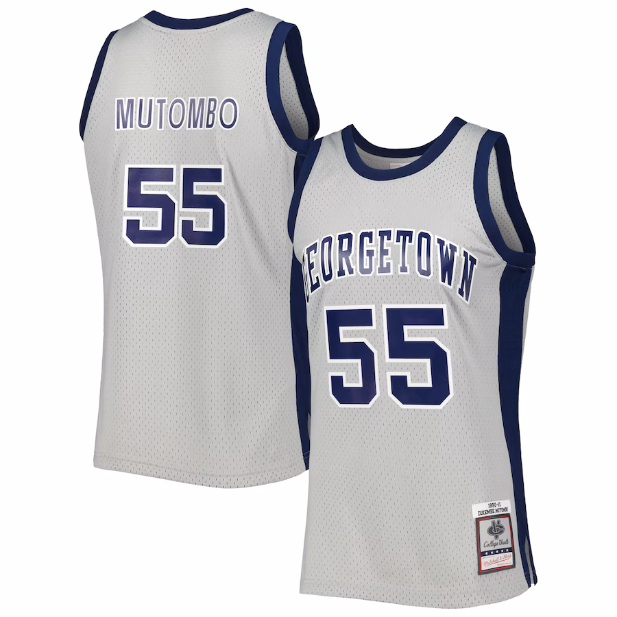 Men's Mitchell & Ness Dikembe Mutombo Gray Georgetown Hoyas 1990/91 Swingman Jersey - Jersey