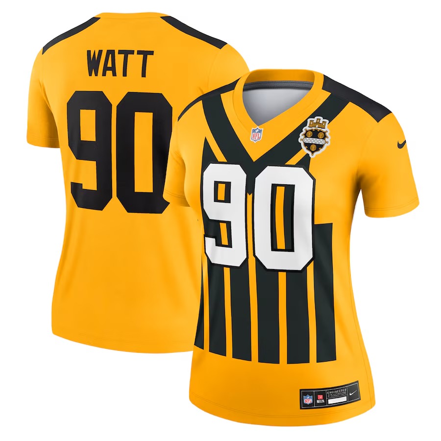 Women's Pittsburgh Steelers T.J. Watt Nike Gold Alternate 1933 Throwback Legend Player Performance Top - Jersey
