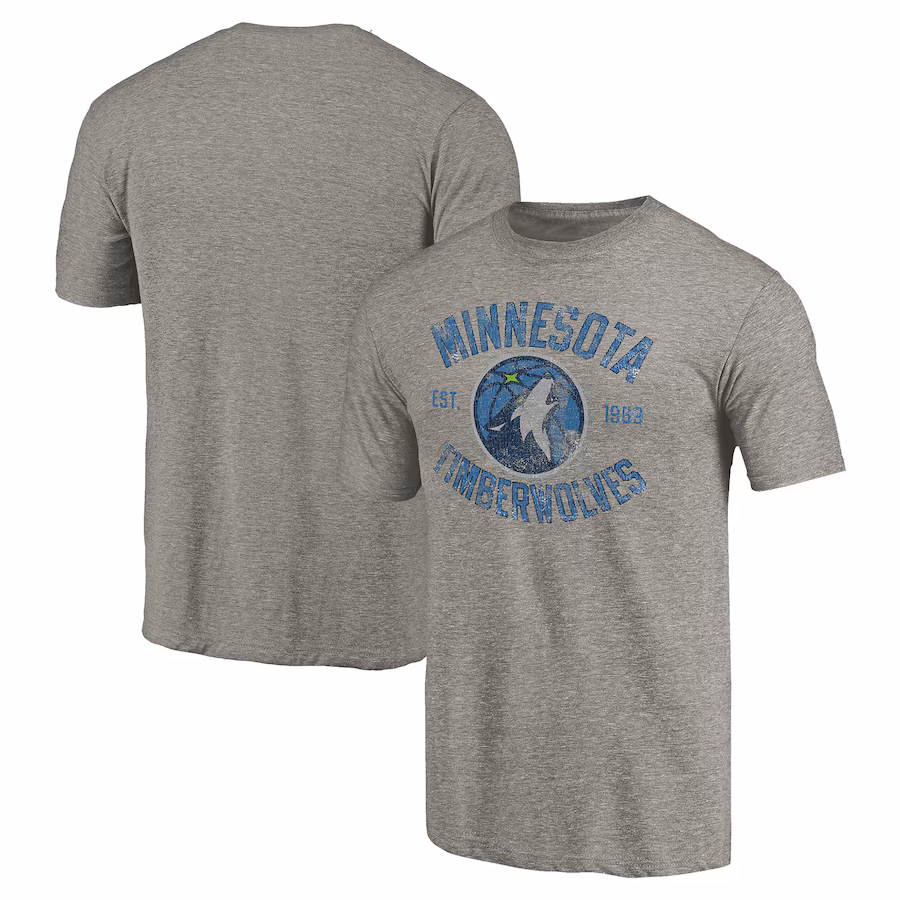 Men's Minnesota Timberwolves Gray Team Heritage Tri-Blend T-Shirt - Jersey