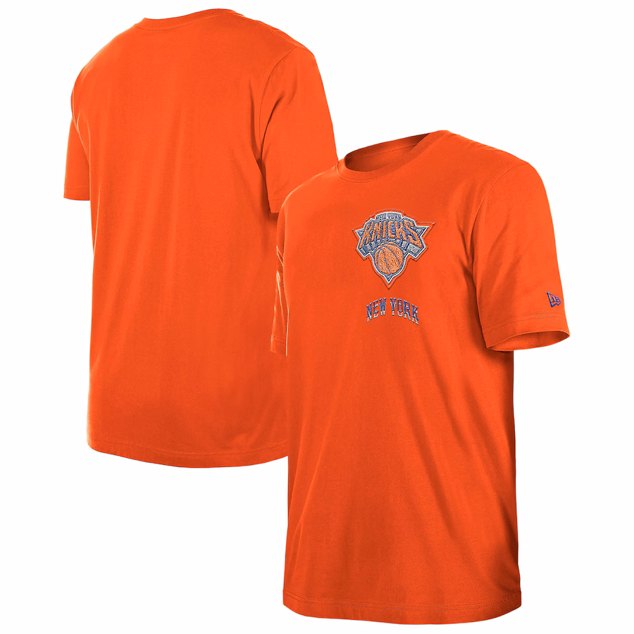 Men's New York Knicks  New Era Orange 2024/25 City Edition Chenille Heavyweight T-Shirt - Jersey
