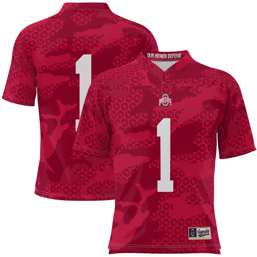 #1 Ohio State Buckeyes GameDay Greats Camo Football Jersey - Scarlet - Jersey