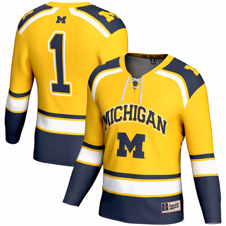 Men's GameDay Greats #1 Maize Michigan Wolverines Hockey Jersey - Jersey