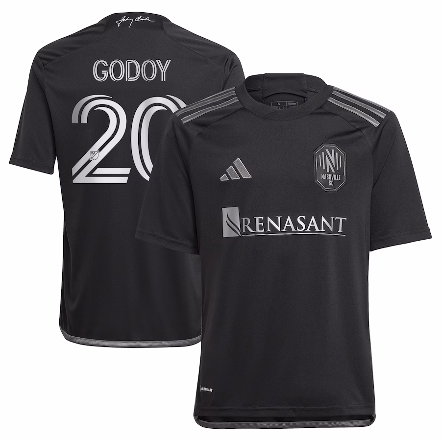 Youth Nashville SC Anibal Godoy adidas Black 2023 Man In Black Kit Replica Player Jersey - Jersey