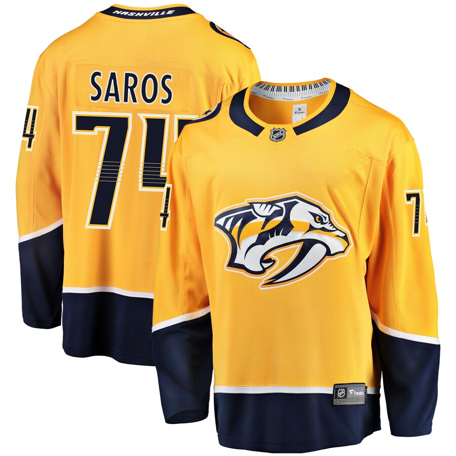 Men's Nashville Predators Juuse Saros Fanatics Branded Gold Breakaway Player Jersey - Jersey