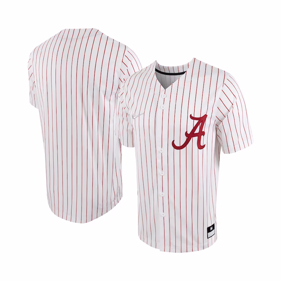 Alabama Crimson Tide Nike Pinstripe Replica Full-Button Baseball Jersey - White/Crimson - Jersey