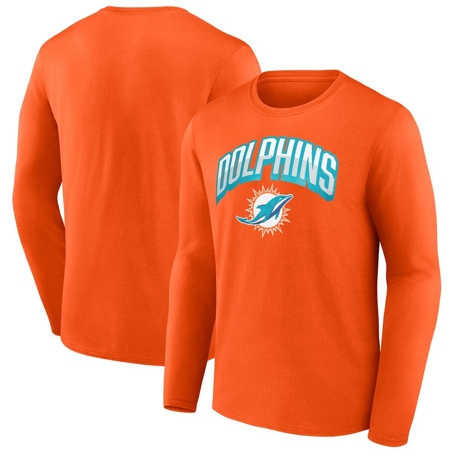 Men's Miami Dolphins  Fanatics Orange Long Sleeve T-Shirt - Jersey