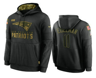 Men's New England Patriots #11 Julian Edelman Black 2020 Salute To Service Sideline Performance Pullover Hoodie - Jersey