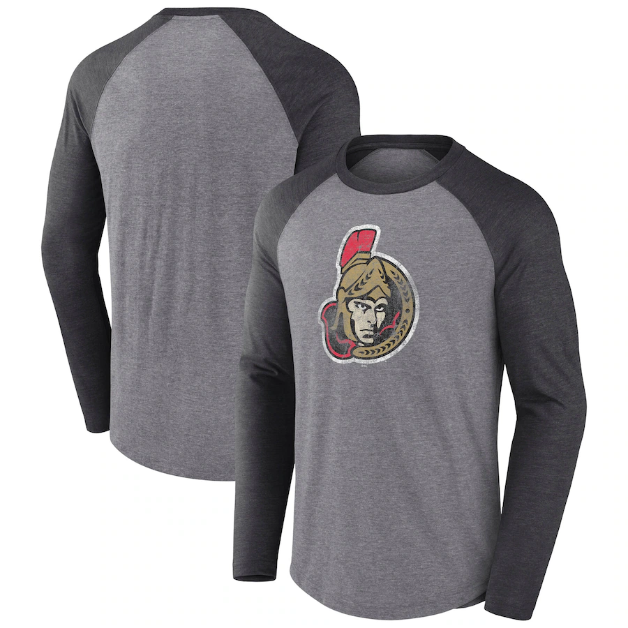 Men's Ottawa Senators Fanatics Heather Gray Special Edition Long Sleeve Tri-Blend Raglan T-Shirt - Jersey