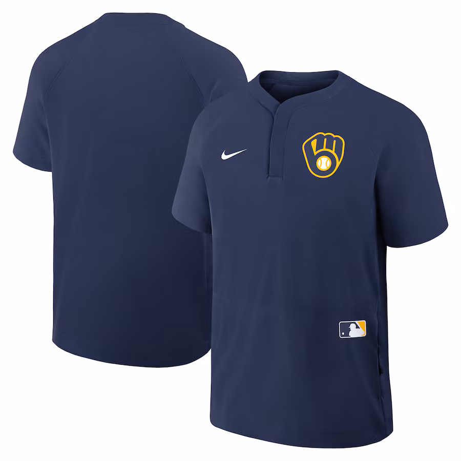 Men's Milwaukee Brewers Nike Navy Authentic Collection Raglan Short Sleeve Windshirt - Jersey