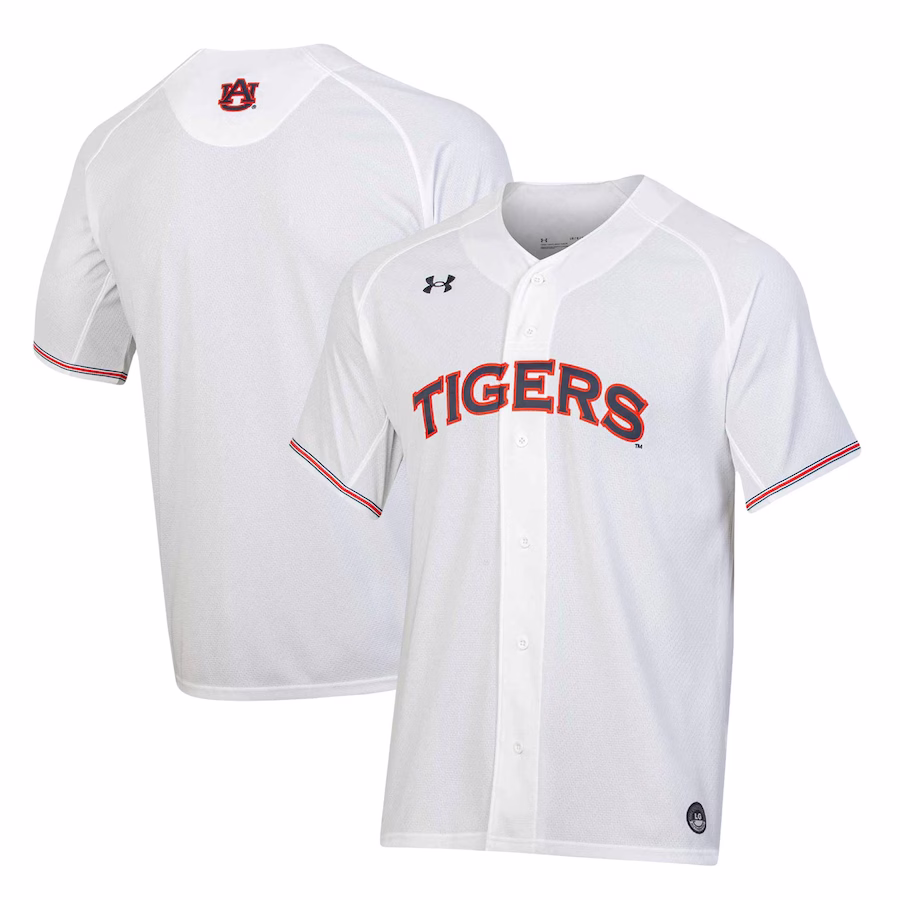 Auburn Tigers Under Armour Softball Button-Up V-Neck Jersey - White - Jersey