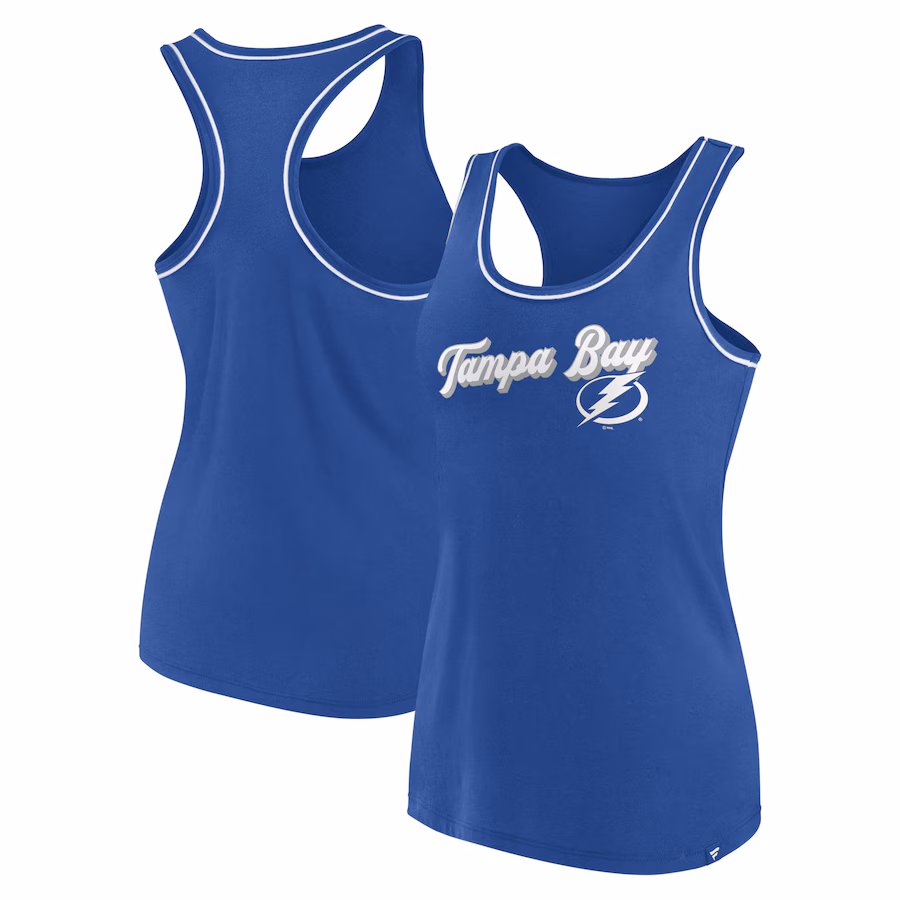 Women's Tampa Bay Lightning Fanatics Royal Wordmark Logo Racerback Scoop Neck Tank Top - Jersey