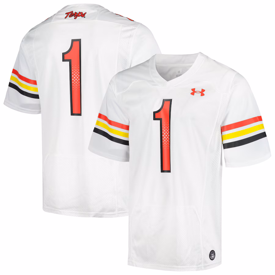 Men's Under Armour #1 White Maryland Terrapins Replica Football Jersey - Jersey