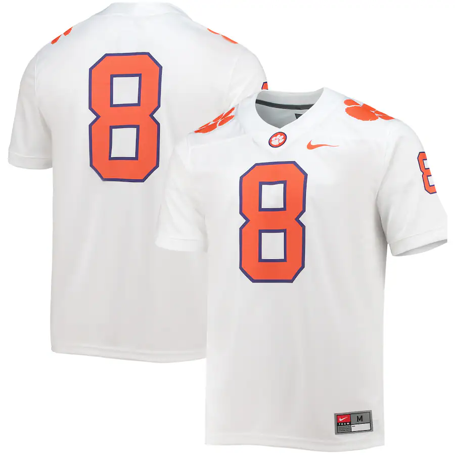 Men's Nike #8 White Clemson Tigers Game Jersey - Jersey