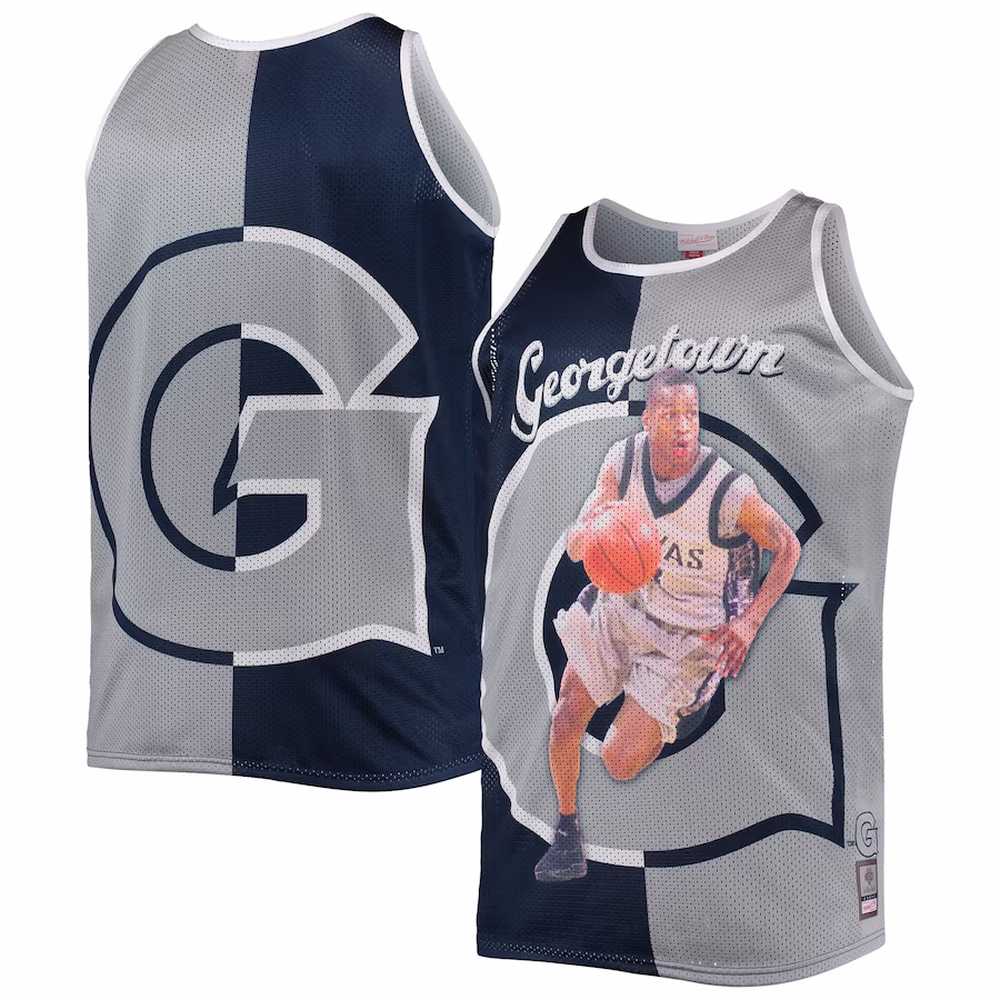 Allen Iverson Georgetown Hoyas Mitchell & Ness Sublimated Player Big & Tall Tank Top - Navy/Gray - Jersey