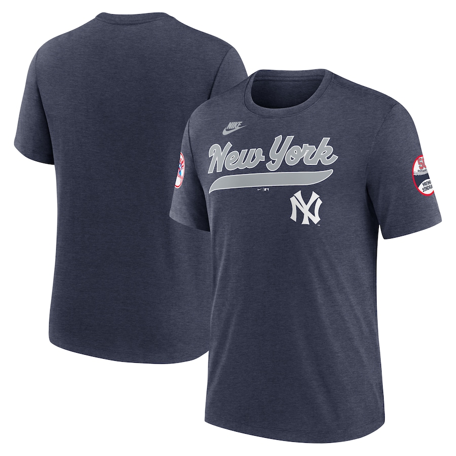 Men's New York Yankees Nike Heather Navy Cooperstown Collection Eras Tri-Blend T-Shirt - Jersey