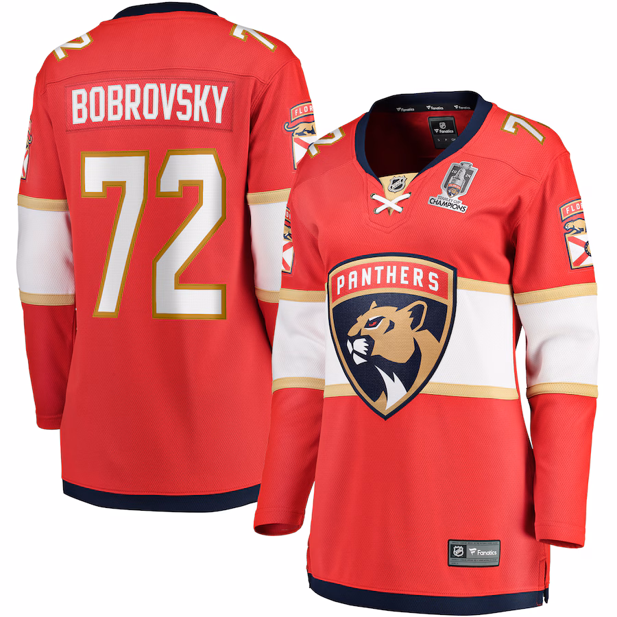 Women's Florida Panthers Sergei Bobrovsky Fanatics Red Home 2024 Stanley Cup Champions Breakaway Player Jersey - Jersey