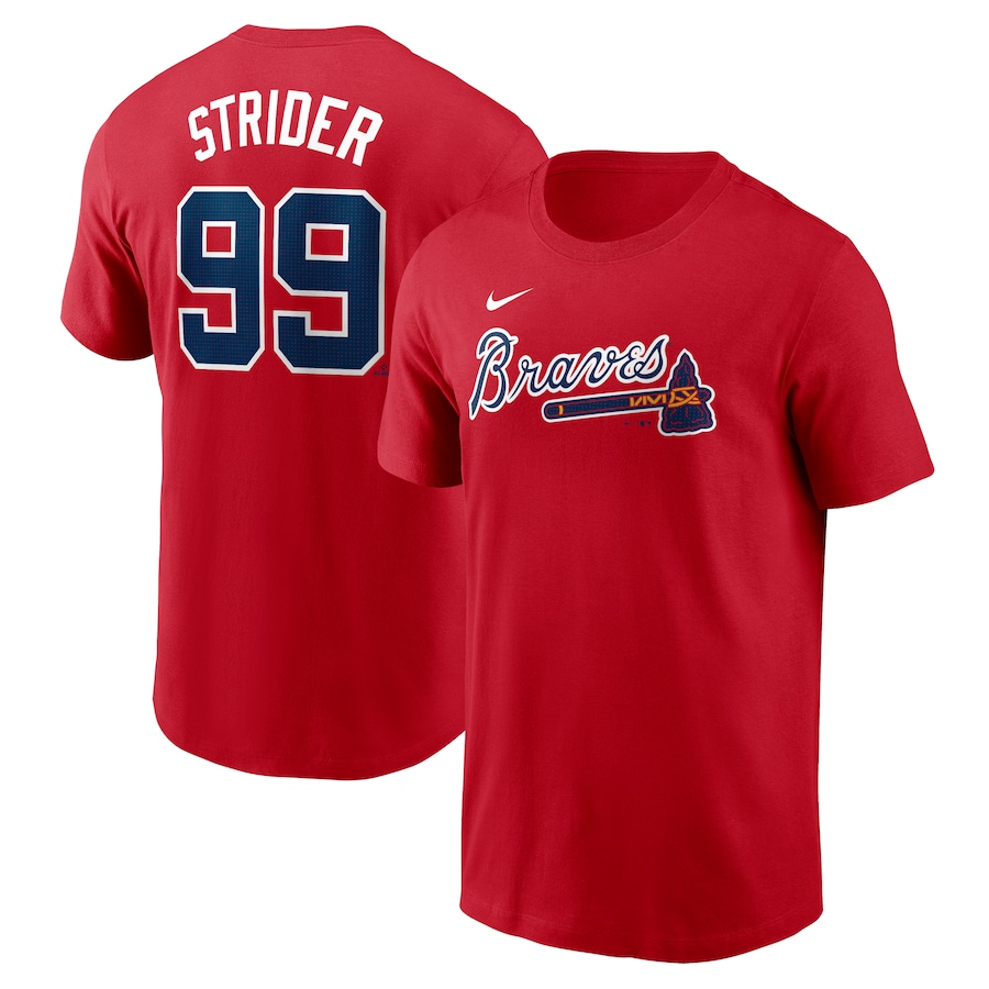 Men's Atlanta Braves Spencer Strider Nike Red Fuse Name & Number T-Shirt - Jersey