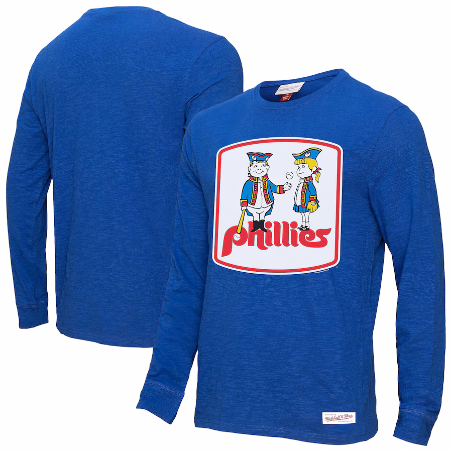 Men's Philadelphia Phillies Mitchell & Ness Royal Vintage Logo Slub Long Sleeve T-Shirt - Jersey