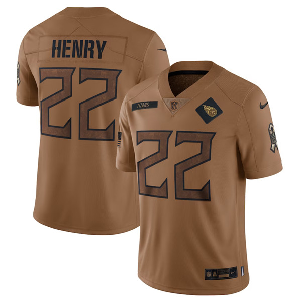 Men's Tennessee Titans #22 Derrick Henry 2023 Brown Salute To Service Limited Football Stitched Jersey - Jersey