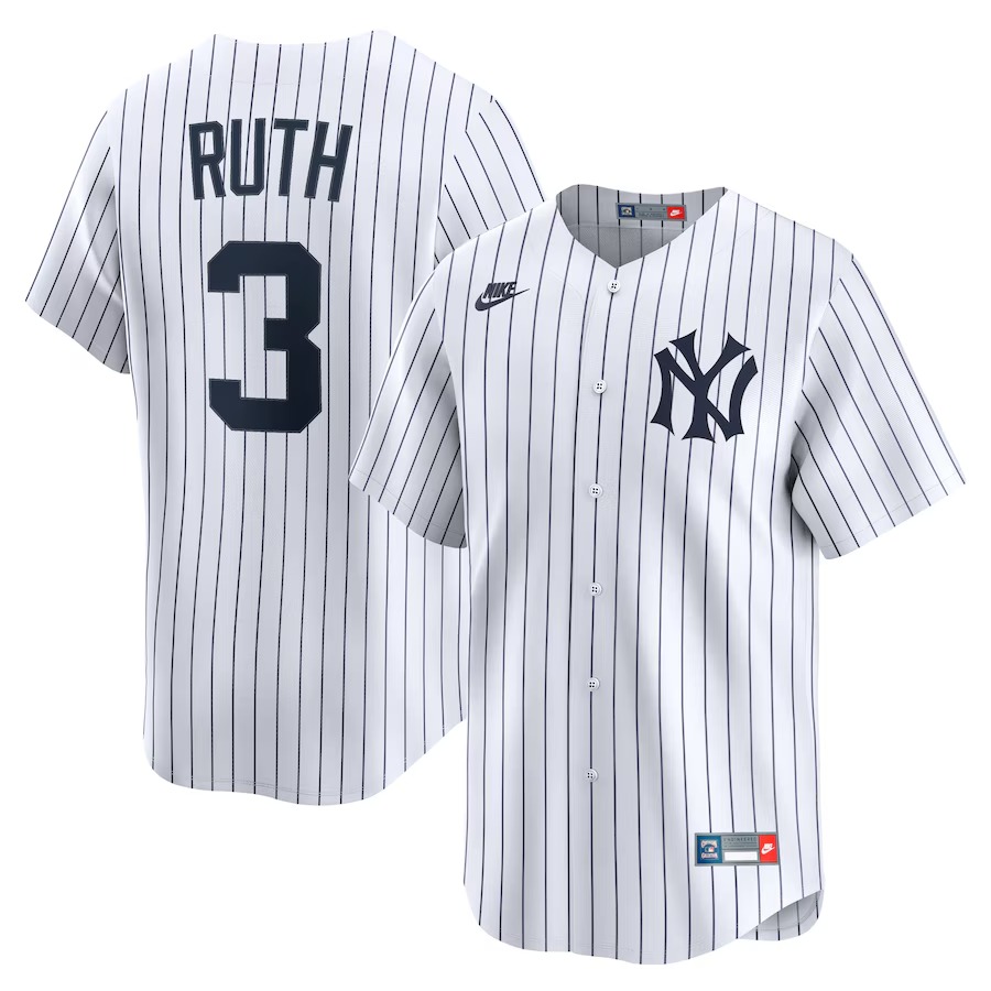 Men's New York Yankees Babe Ruth Nike White Throwback Cooperstown Collection Limited Jersey - Jersey