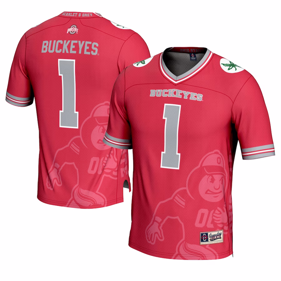 Ohio State Buckeyes #1 GameDay Greats Scarlet Icon Print Football Fashion Jersey - Jersey