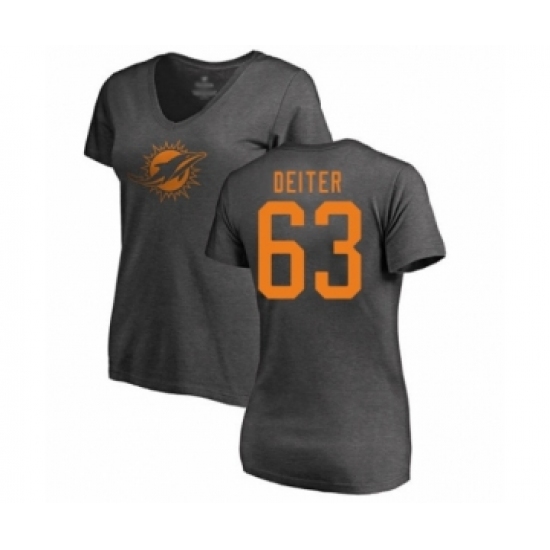 Football Women's Miami Dolphins #63 Michael Deiter Ash One Color T-Shirt - Jersey