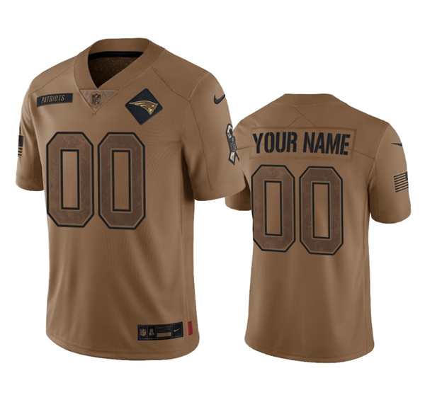Men's New England Patriots Active Player Custom 2023 Brown Salute To Setvice Limited Football Stitched Jersey - Jersey