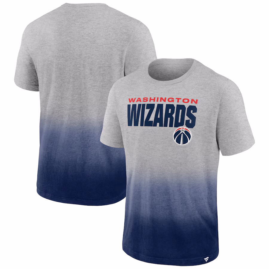Men's Washington Wizards Fanatics Heathered Gray/Navy Board Crasher Dip-Dye T-Shirt - Jersey