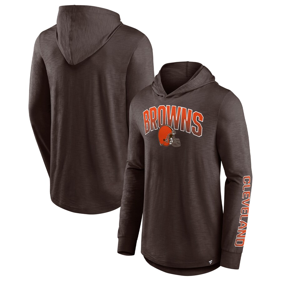 Men's Cleveland Browns Fanatics Brown Front Runner Long Sleeve Hooded T-Shirt - Jersey