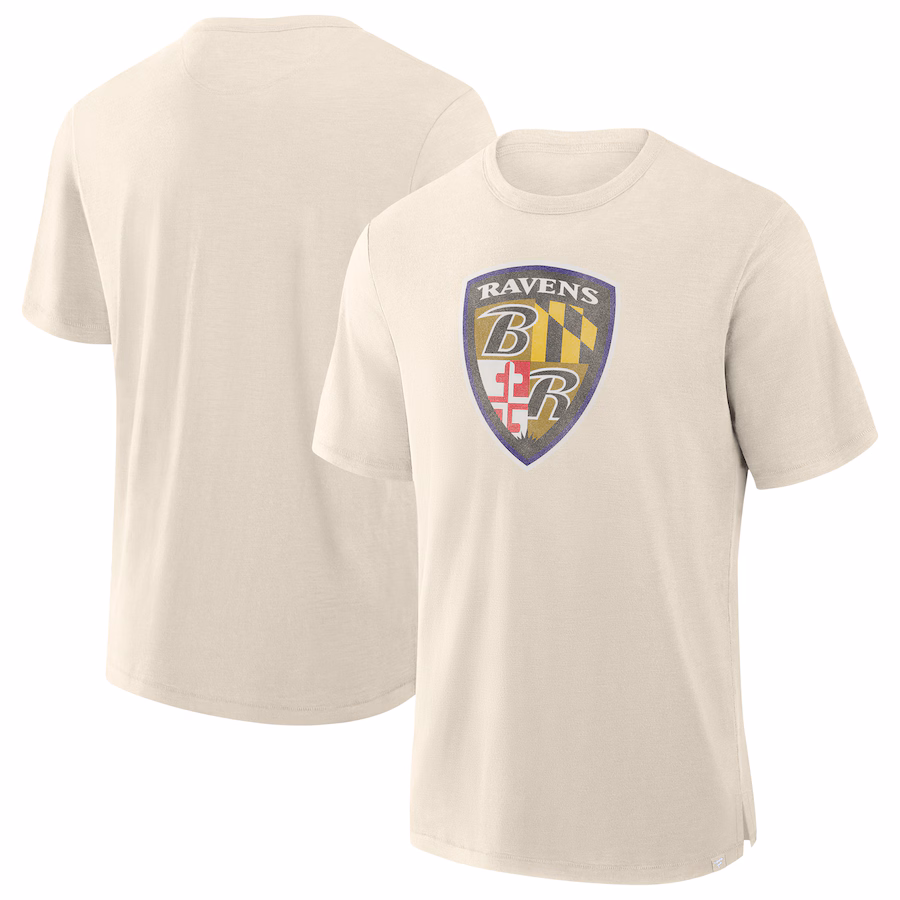 Men's Baltimore Ravens  Fanatics Cream Slub T-Shirt - Jersey