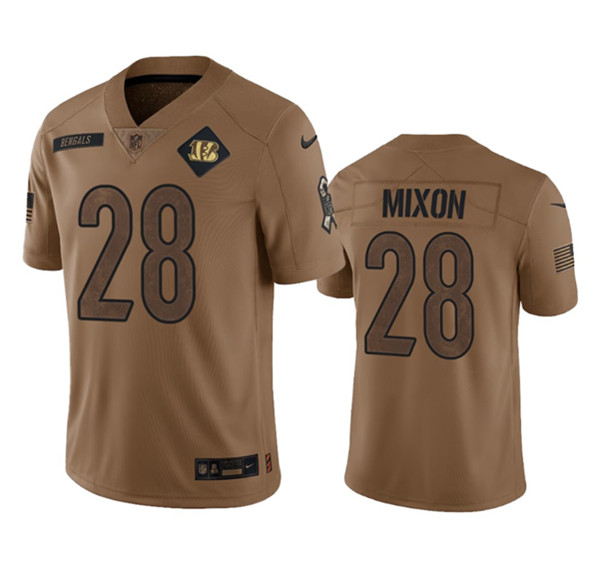 Men's Cincinnati Bengals #28 Joe Mixon 2023 Brown Salute To Service Limited Football Stitched Jersey - Jersey