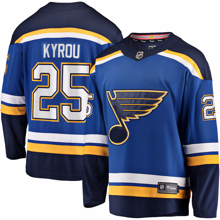 Men's St. Louis Blues Jordan Kyrou Fanatics Blue Home Team Breakaway Player Jersey - Jersey